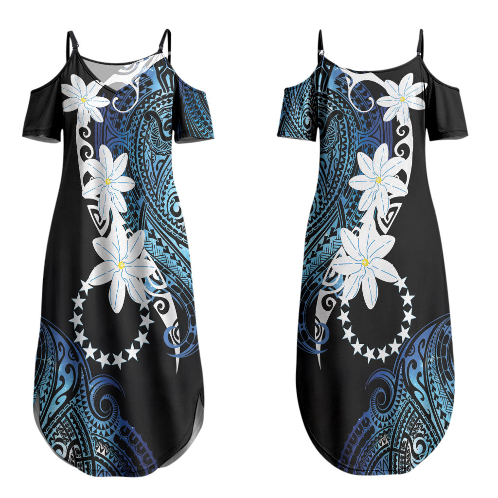 Cook Islands Maori Language Week Couples Matching Summer Maxi Dress and Long Sleeve Button Shirt Tiare Maori Kuki Airani Blue Pattern LT22 - Polynesian Pride