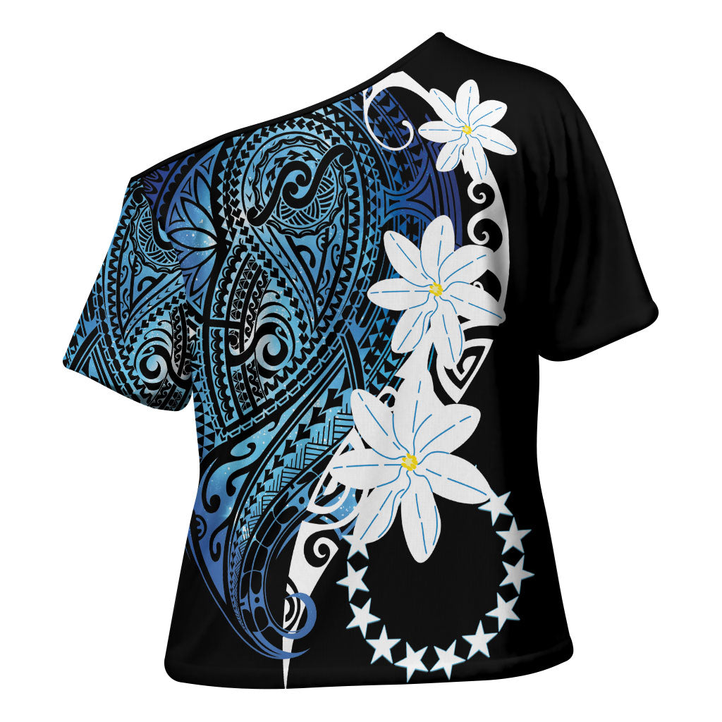 Cook Islands Maori Language Week Cross Shoulder Shirt Tiare Maori Kuki Airani Blue Pattern LT22 - Polynesian Pride