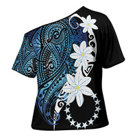 Cook Islands Maori Language Week Cross Shoulder Shirt Tiare Maori Kuki Airani Blue Pattern LT22 - Polynesian Pride