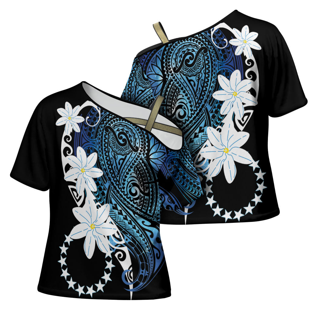Cook Islands Maori Language Week Cross Shoulder Shirt Tiare Maori Kuki Airani Blue Pattern LT22 - Polynesian Pride