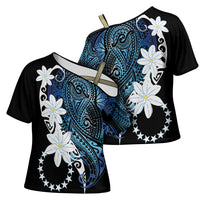 Cook Islands Maori Language Week Cross Shoulder Shirt Tiare Maori Kuki Airani Blue Pattern LT22 - Polynesian Pride