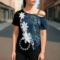 Cook Islands Maori Language Week Cross Shoulder Shirt Tiare Maori Kuki Airani Blue Pattern LT22 - Polynesian Pride