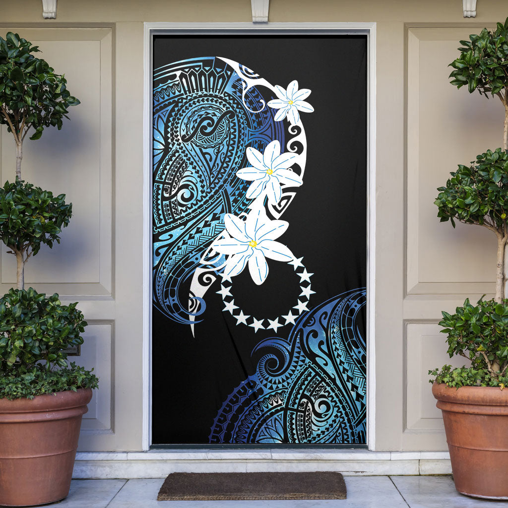 Cook Islands Maori Language Week Door Cover Tiare Maori Kuki Airani Blue Pattern LT22 Blue - Polynesian Pride
