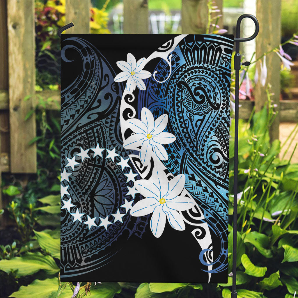 Cook Islands Maori Language Week Garden Flag Tiare Maori Kuki Airani Blue Pattern LT22 Garden Flag Blue - Polynesian Pride