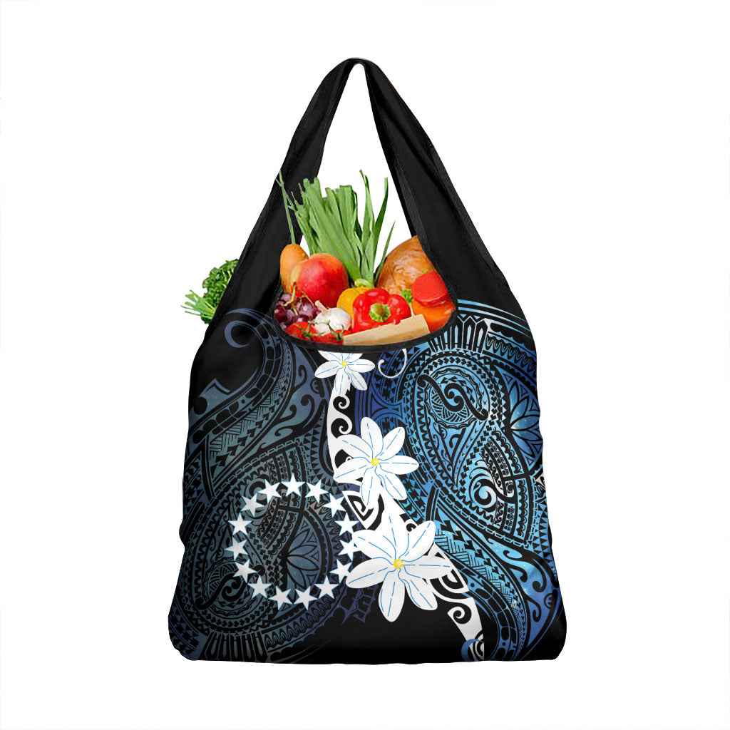 Cook Islands Maori Language Week Grocery Bag Tiare Maori Kuki Airani Blue Pattern LT22 1-pack One Size Blue - Polynesian Pride