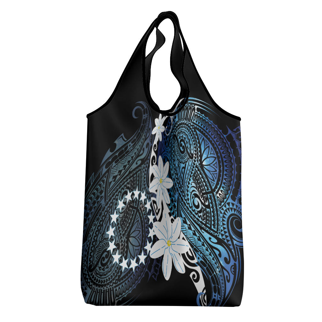 Cook Islands Maori Language Week Grocery Bag Tiare Maori Kuki Airani Blue Pattern LT22 - Polynesian Pride