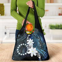 Cook Islands Maori Language Week Grocery Bag Tiare Maori Kuki Airani Blue Pattern LT22 - Polynesian Pride
