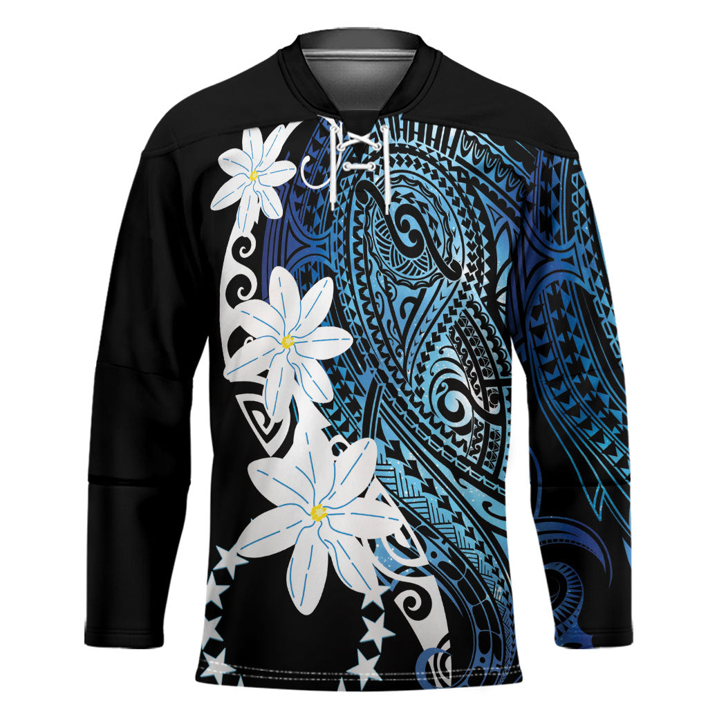 Cook Islands Maori Language Week Hockey Jersey Tiare Maori Kuki Airani Blue Pattern LT22 Unisex Blue - Polynesian Pride