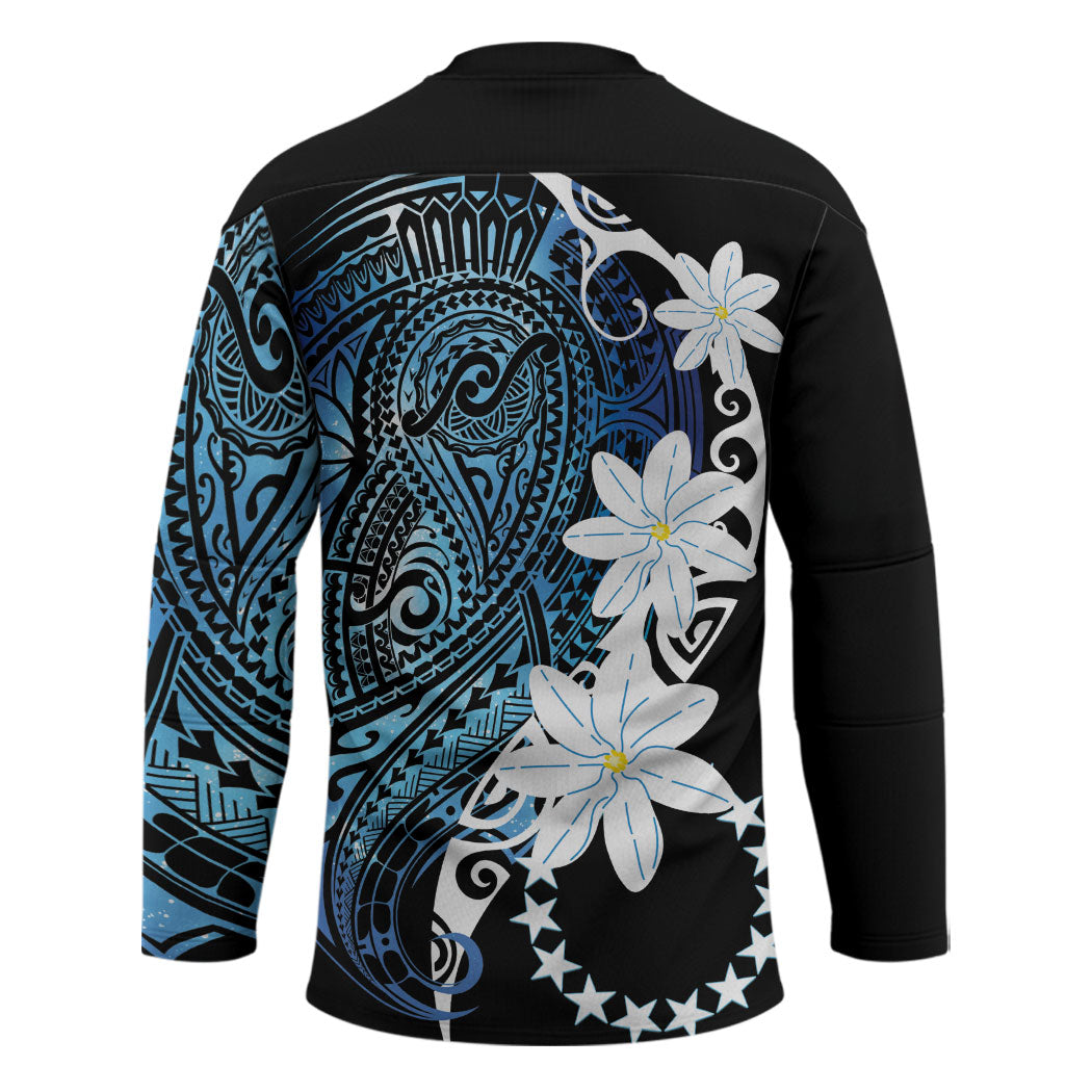 Cook Islands Maori Language Week Hockey Jersey Tiare Maori Kuki Airani Blue Pattern LT22 - Polynesian Pride