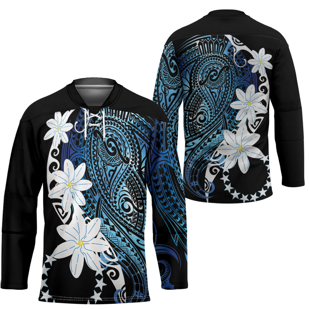Cook Islands Maori Language Week Hockey Jersey Tiare Maori Kuki Airani Blue Pattern LT22 - Polynesian Pride