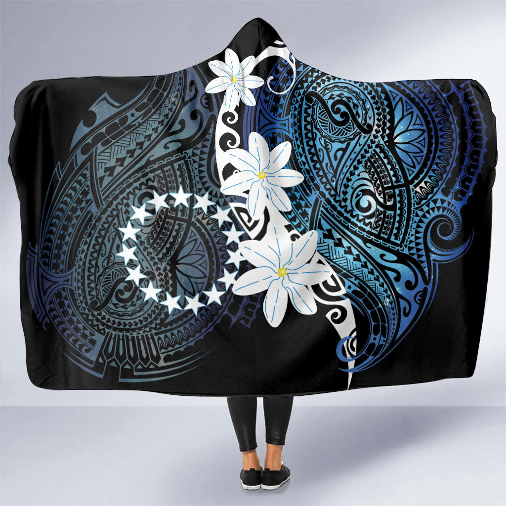 Cook Islands Maori Language Week Hooded Blanket Tiare Maori Kuki Airani Blue Pattern LT22 One Size Blue - Polynesian Pride