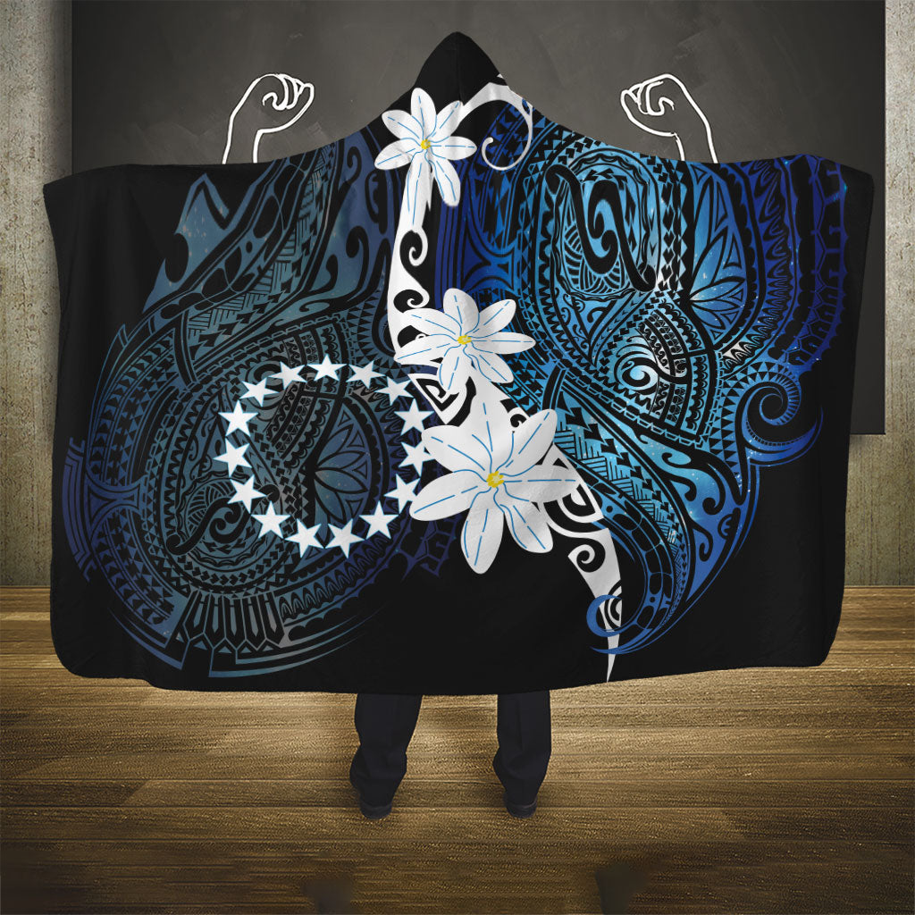Cook Islands Maori Language Week Hooded Blanket Tiare Maori Kuki Airani Blue Pattern LT22 - Polynesian Pride