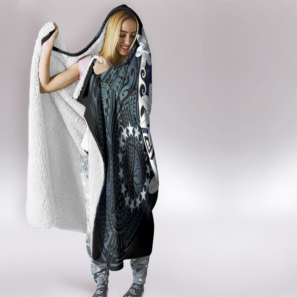 Cook Islands Maori Language Week Hooded Blanket Tiare Maori Kuki Airani Blue Pattern LT22 - Polynesian Pride