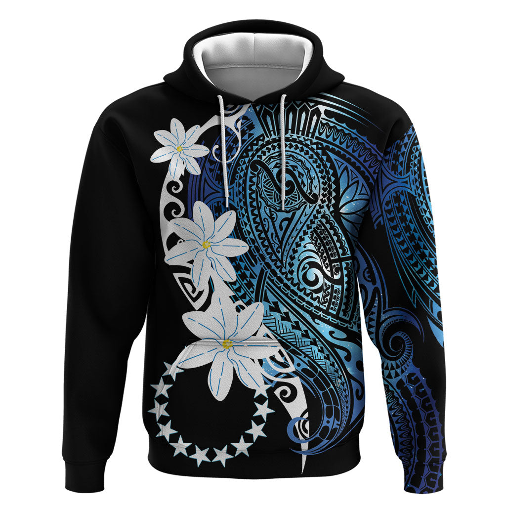 Cook Islands Maori Language Week Hoodie Tiare Maori Kuki Airani Blue Pattern LT22 Pullover Hoodie Blue - Polynesian Pride