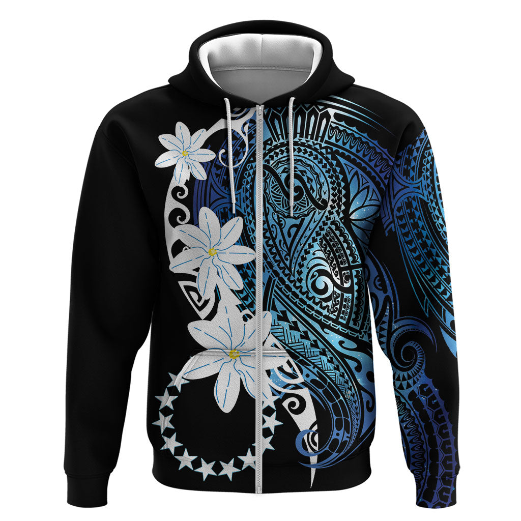 Cook Islands Maori Language Week Hoodie Tiare Maori Kuki Airani Blue Pattern LT22 Zip Hoodie Blue - Polynesian Pride