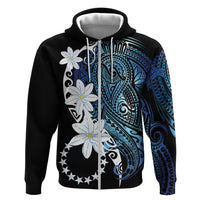 Cook Islands Maori Language Week Hoodie Tiare Maori Kuki Airani Blue Pattern LT22 Zip Hoodie Blue - Polynesian Pride