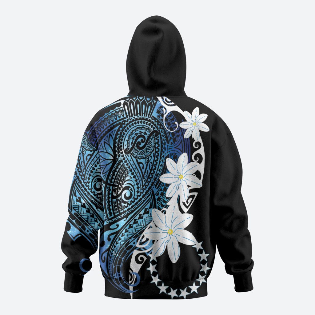 Cook Islands Maori Language Week Hoodie Tiare Maori Kuki Airani Blue Pattern LT22 - Polynesian Pride