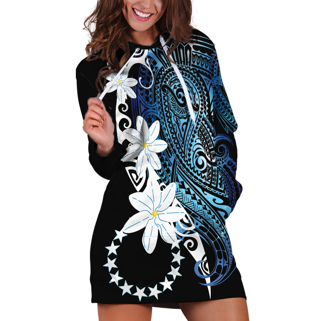 Cook Islands Maori Language Week Hoodie Dress Tiare Maori Kuki Airani Blue Pattern LT22 Blue - Polynesian Pride