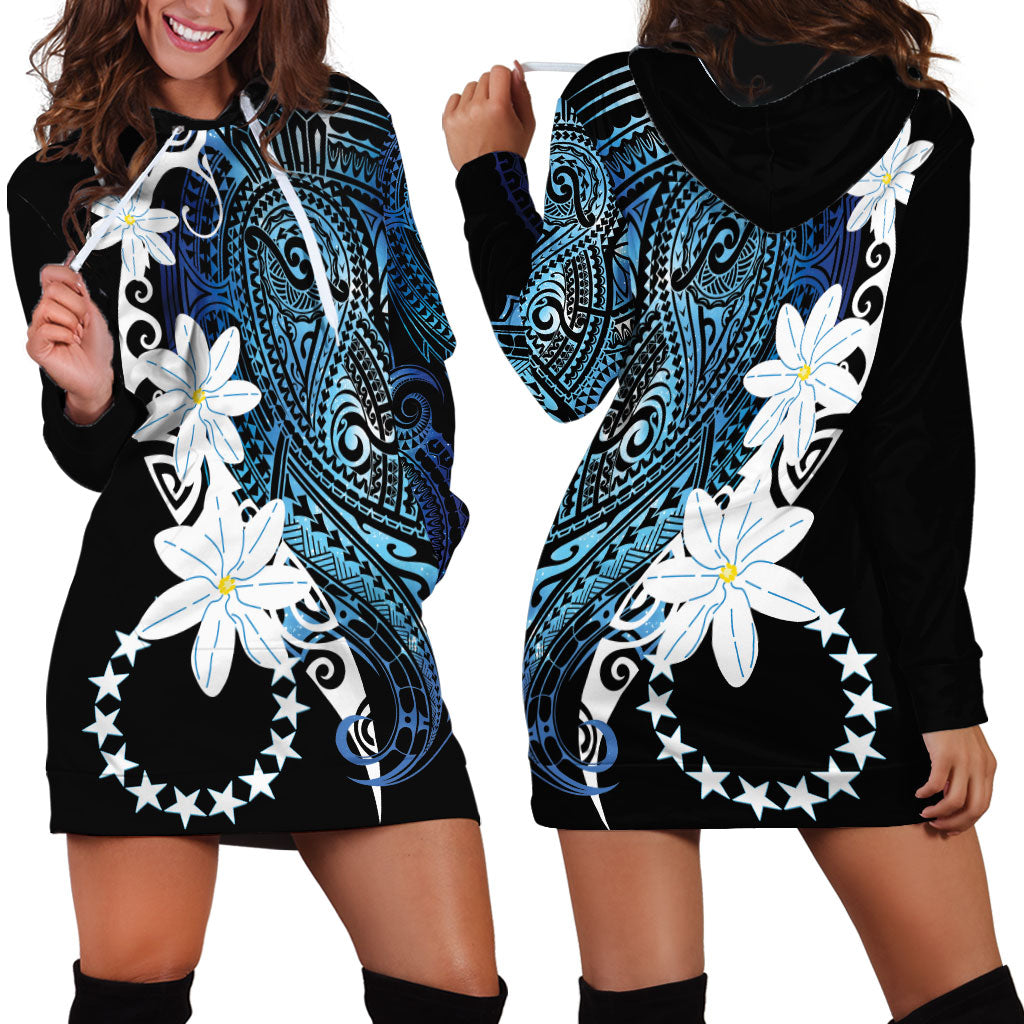 Cook Islands Maori Language Week Hoodie Dress Tiare Maori Kuki Airani Blue Pattern LT22 - Polynesian Pride