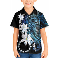 Cook Islands Maori Language Week Kid Hawaiian Shirt Tiare Maori Kuki Airani Blue Pattern LT22 Kid Blue - Polynesian Pride