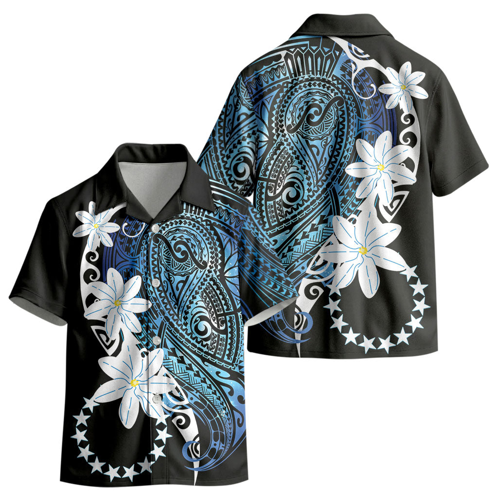 Cook Islands Maori Language Week Kid Hawaiian Shirt Tiare Maori Kuki Airani Blue Pattern LT22 - Polynesian Pride
