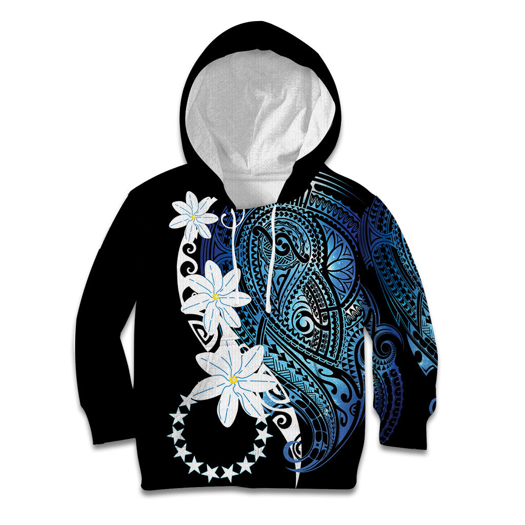 Cook Islands Maori Language Week Kid Hoodie Tiare Maori Kuki Airani Blue Pattern LT22 Hoodie Blue - Polynesian Pride