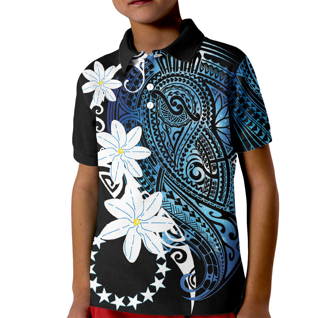 Cook Islands Maori Language Week Kid Polo Shirt Tiare Maori Kuki Airani Blue Pattern LT22 Kid Blue - Polynesian Pride