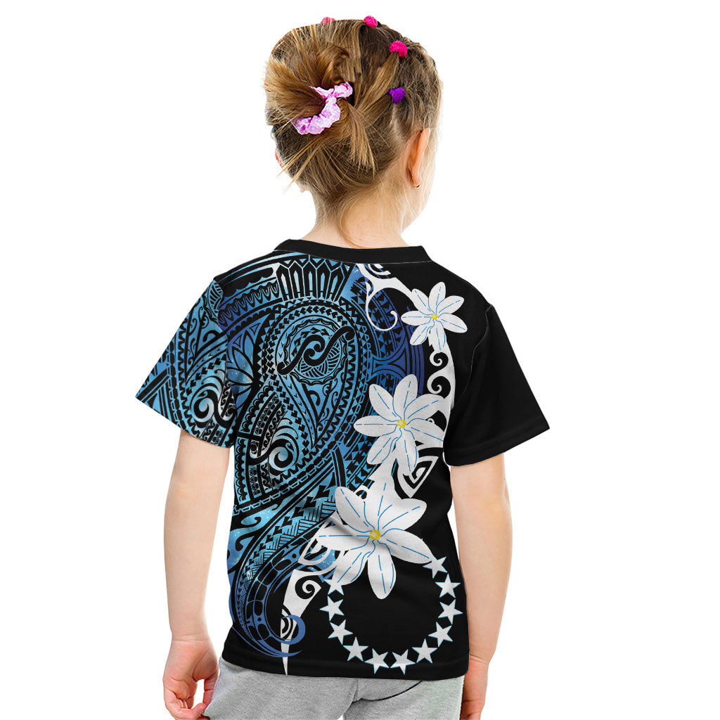 Cook Islands Maori Language Week Kid T Shirt Tiare Maori Kuki Airani Blue Pattern LT22 - Polynesian Pride