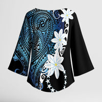 Cook Islands Maori Language Week Kimono Sleeve Blouse Tiare Maori Kuki Airani Blue Pattern LT22 - Polynesian Pride