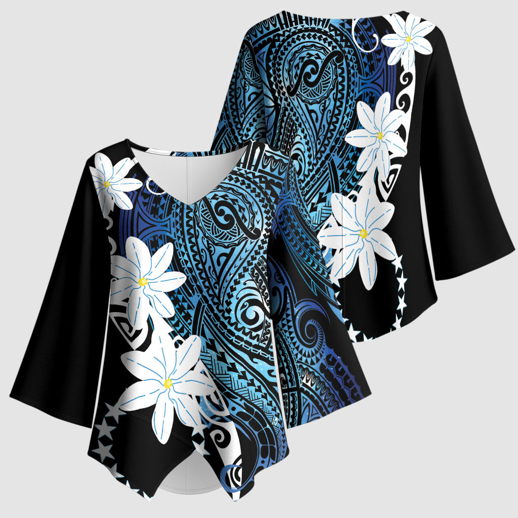 Cook Islands Maori Language Week Kimono Sleeve Blouse Tiare Maori Kuki Airani Blue Pattern LT22 - Polynesian Pride