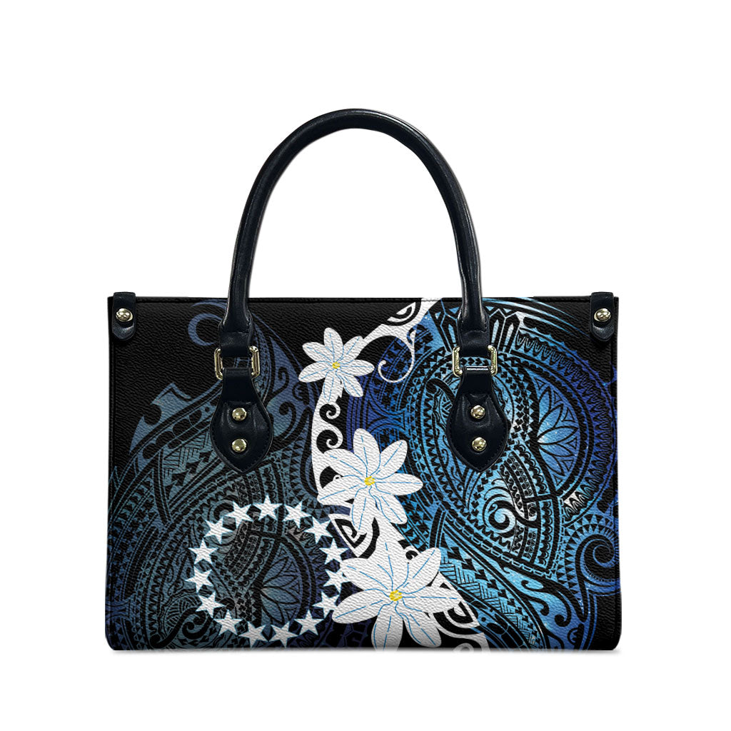 Cook Islands Maori Language Week Leather Bag Tiare Maori Kuki Airani Blue Pattern LT22 - Polynesian Pride
