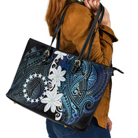 Cook Islands Maori Language Week Leather Tote Bag Tiare Maori Kuki Airani Blue Pattern LT22 - Polynesian Pride