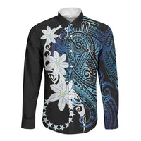 Cook Islands Maori Language Week Long Sleeve Button Shirt Tiare Maori Kuki Airani Blue Pattern LT22 Unisex Blue - Polynesian Pride