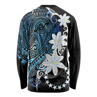 Cook Islands Maori Language Week Long Sleeve Shirt Tiare Maori Kuki Airani Blue Pattern LT22 - Polynesian Pride