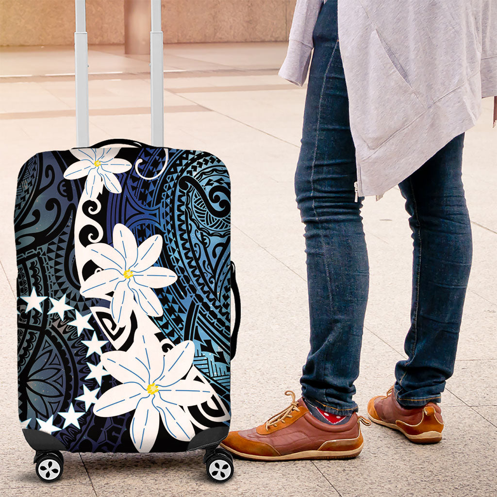 Cook Islands Maori Language Week Luggage Cover Tiare Maori Kuki Airani Blue Pattern LT22 Blue - Polynesian Pride