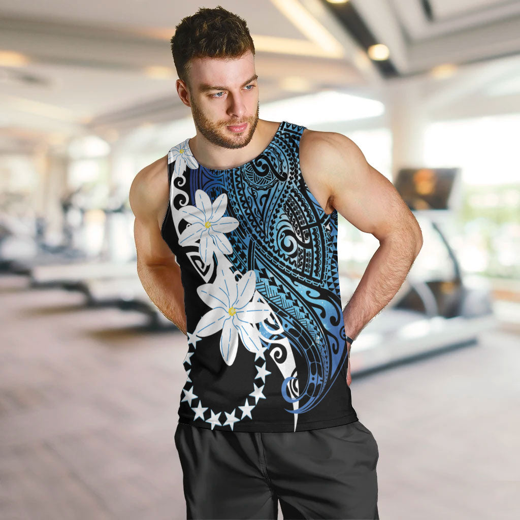 Cook Islands Maori Language Week Men Tank Top Tiare Maori Kuki Airani Blue Pattern LT22 Blue - Polynesian Pride