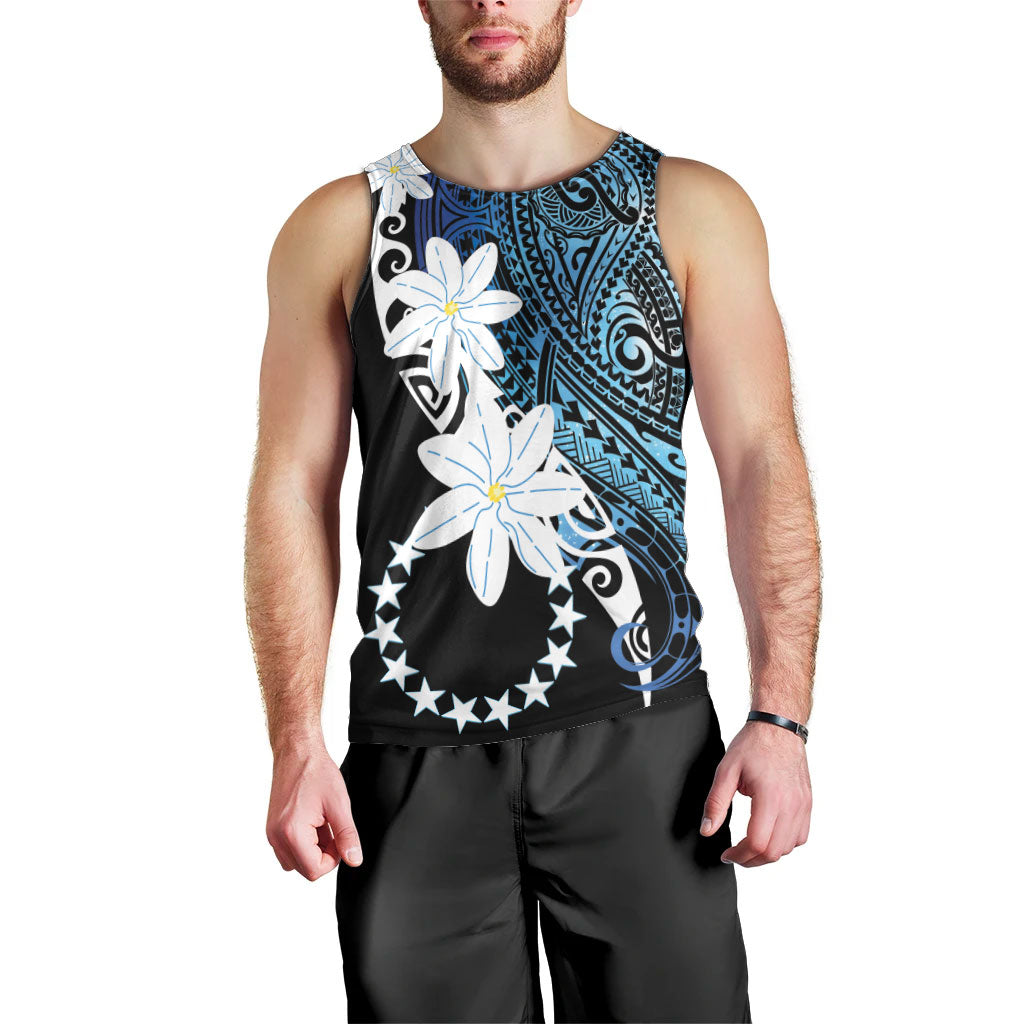 Cook Islands Maori Language Week Men Tank Top Tiare Maori Kuki Airani Blue Pattern LT22 - Polynesian Pride