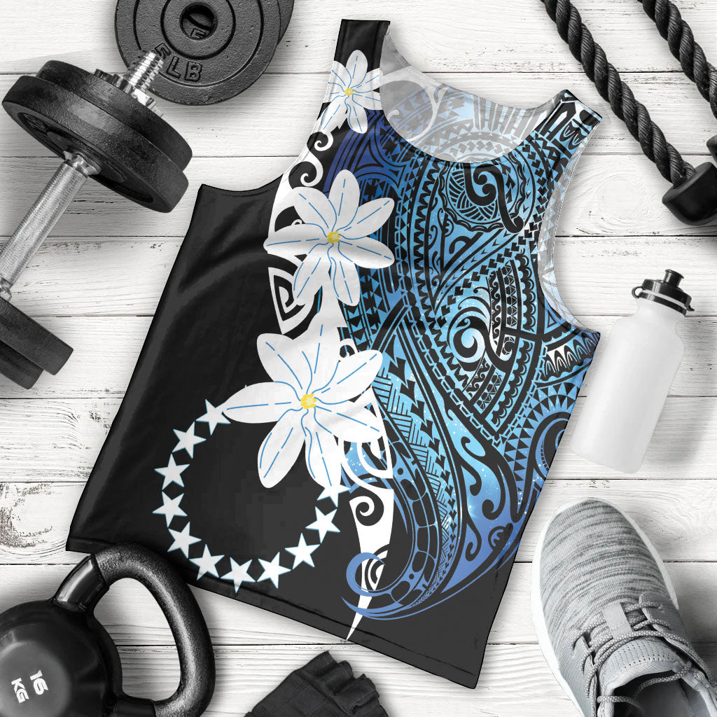 Cook Islands Maori Language Week Men Tank Top Tiare Maori Kuki Airani Blue Pattern LT22 - Polynesian Pride