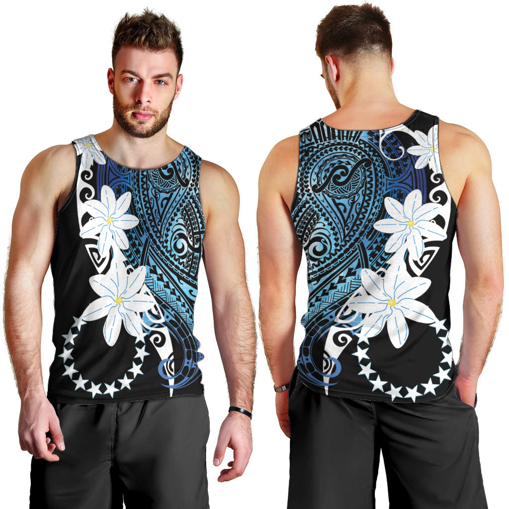 Cook Islands Maori Language Week Men Tank Top Tiare Maori Kuki Airani Blue Pattern LT22 - Polynesian Pride