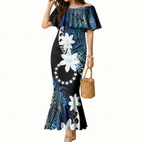 Cook Islands Maori Language Week Mermaid Dress Tiare Maori Kuki Airani Blue Pattern LT22 Women Blue - Polynesian Pride