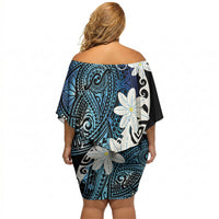 Cook Islands Maori Language Week Off Shoulder Short Dress Tiare Maori Kuki Airani Blue Pattern LT22 - Polynesian Pride