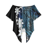 Cook Islands Maori Language Week Off Shoulder Wrap Waist Top Tiare Maori Kuki Airani Blue Pattern LT22 Blue - Polynesian Pride
