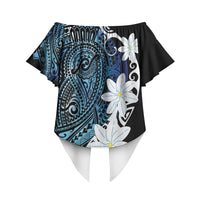 Cook Islands Maori Language Week Off Shoulder Wrap Waist Top Tiare Maori Kuki Airani Blue Pattern LT22 - Polynesian Pride