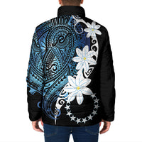 Cook Islands Maori Language Week Padded Jacket Tiare Maori Kuki Airani Blue Pattern LT22 - Polynesian Pride