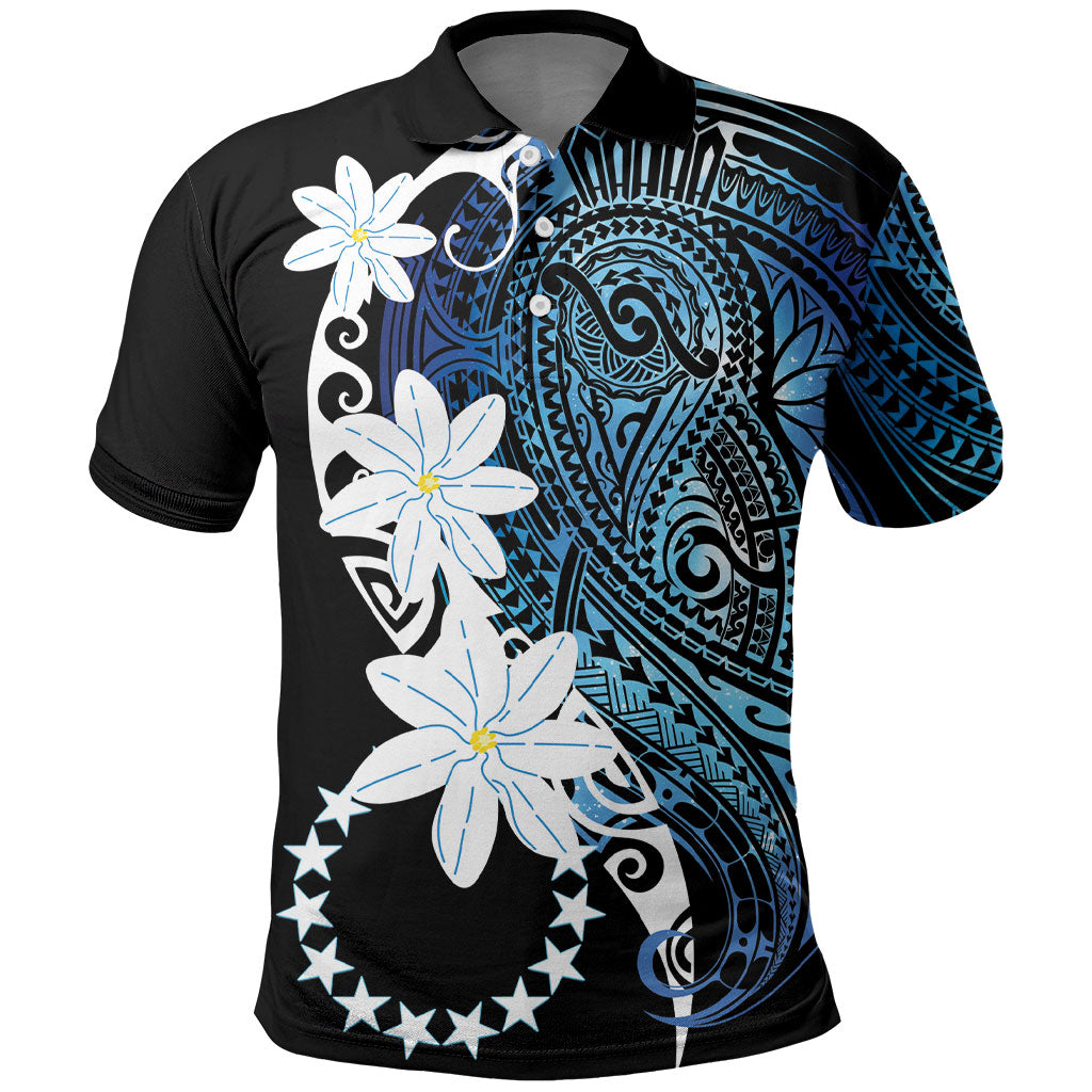 Cook Islands Maori Language Week Polo Shirt Tiare Maori Kuki Airani Blue Pattern LT22 Blue - Polynesian Pride