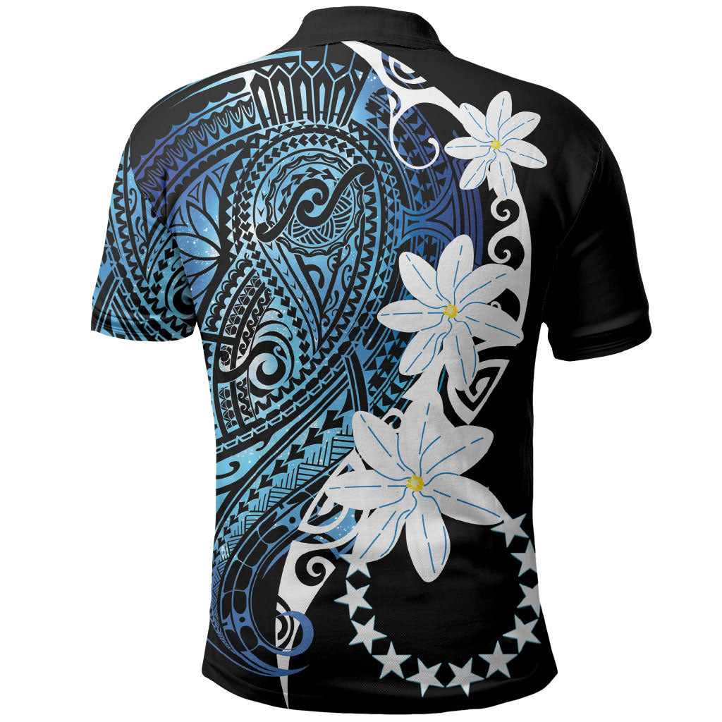 Cook Islands Maori Language Week Polo Shirt Tiare Maori Kuki Airani Blue Pattern LT22 - Polynesian Pride