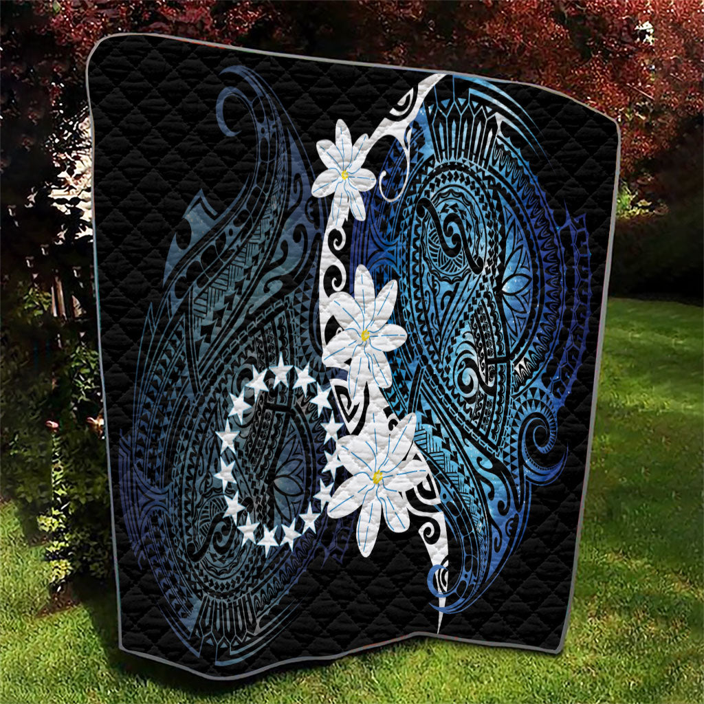 Cook Islands Maori Language Week Quilt Tiare Maori Kuki Airani Blue Pattern LT22 - Polynesian Pride