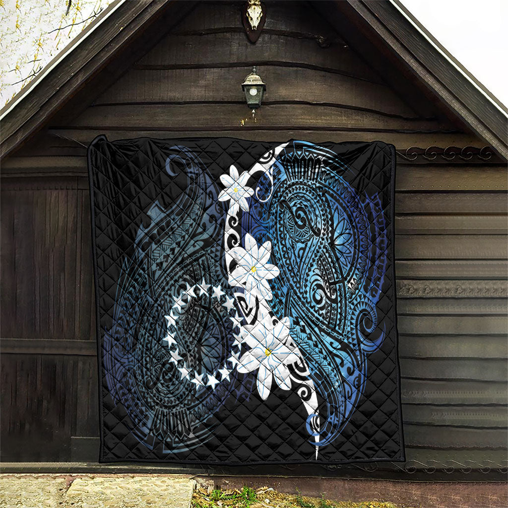 Cook Islands Maori Language Week Quilt Tiare Maori Kuki Airani Blue Pattern LT22 - Polynesian Pride