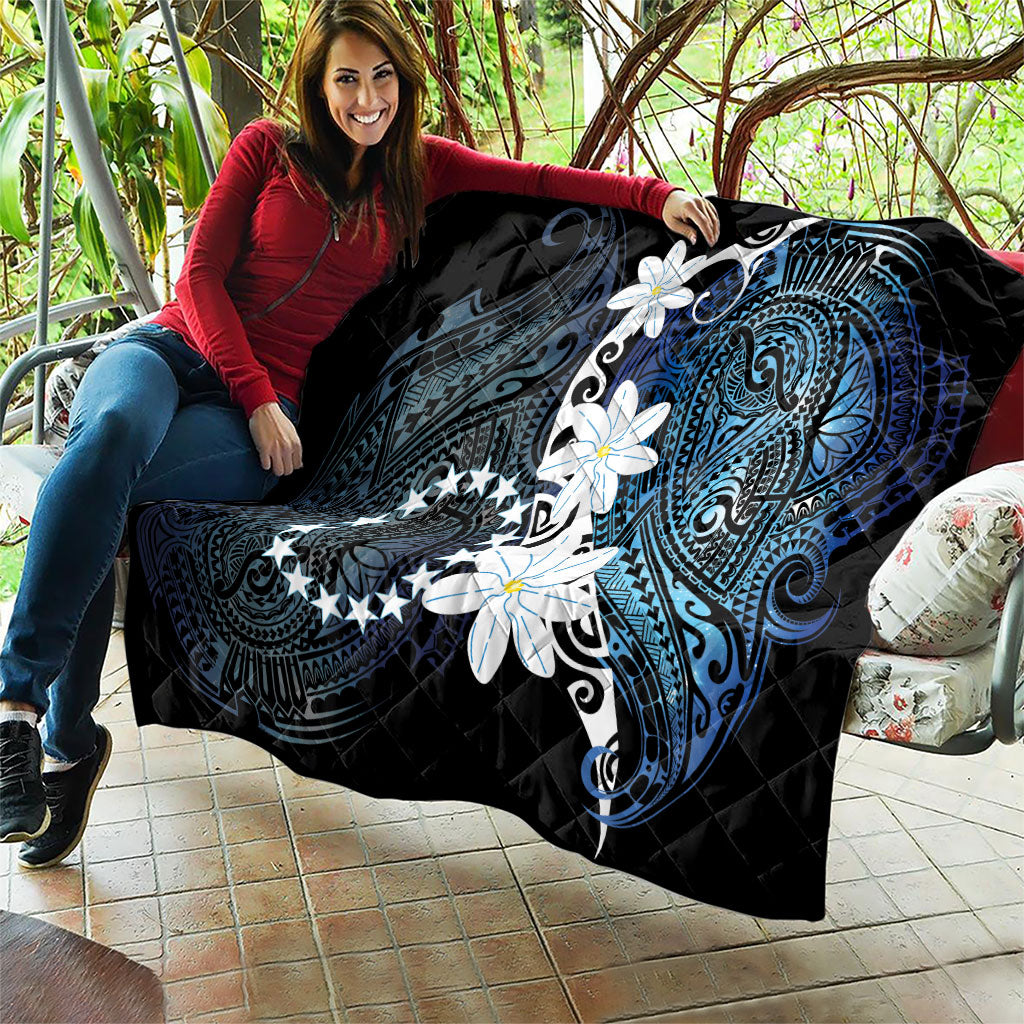Cook Islands Maori Language Week Quilt Tiare Maori Kuki Airani Blue Pattern LT22 - Polynesian Pride