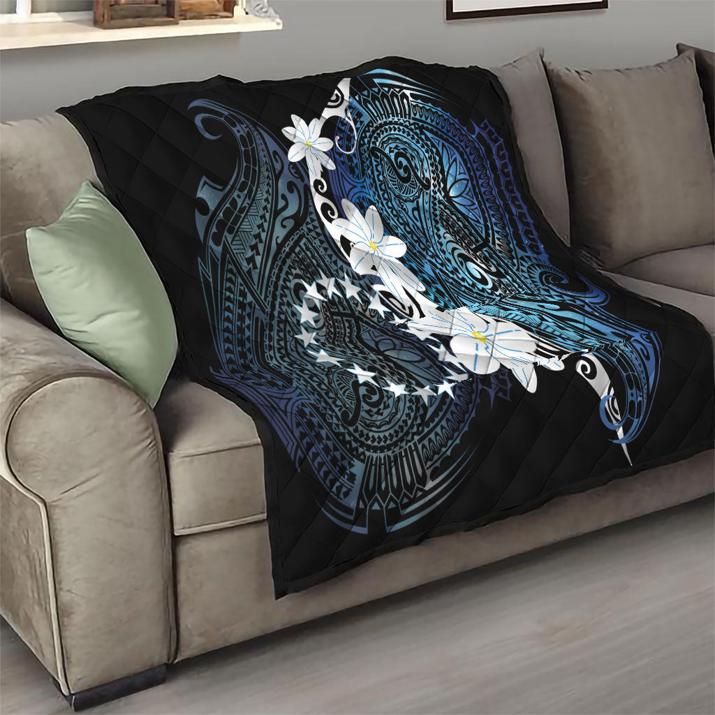 Cook Islands Maori Language Week Quilt Tiare Maori Kuki Airani Blue Pattern LT22 - Polynesian Pride